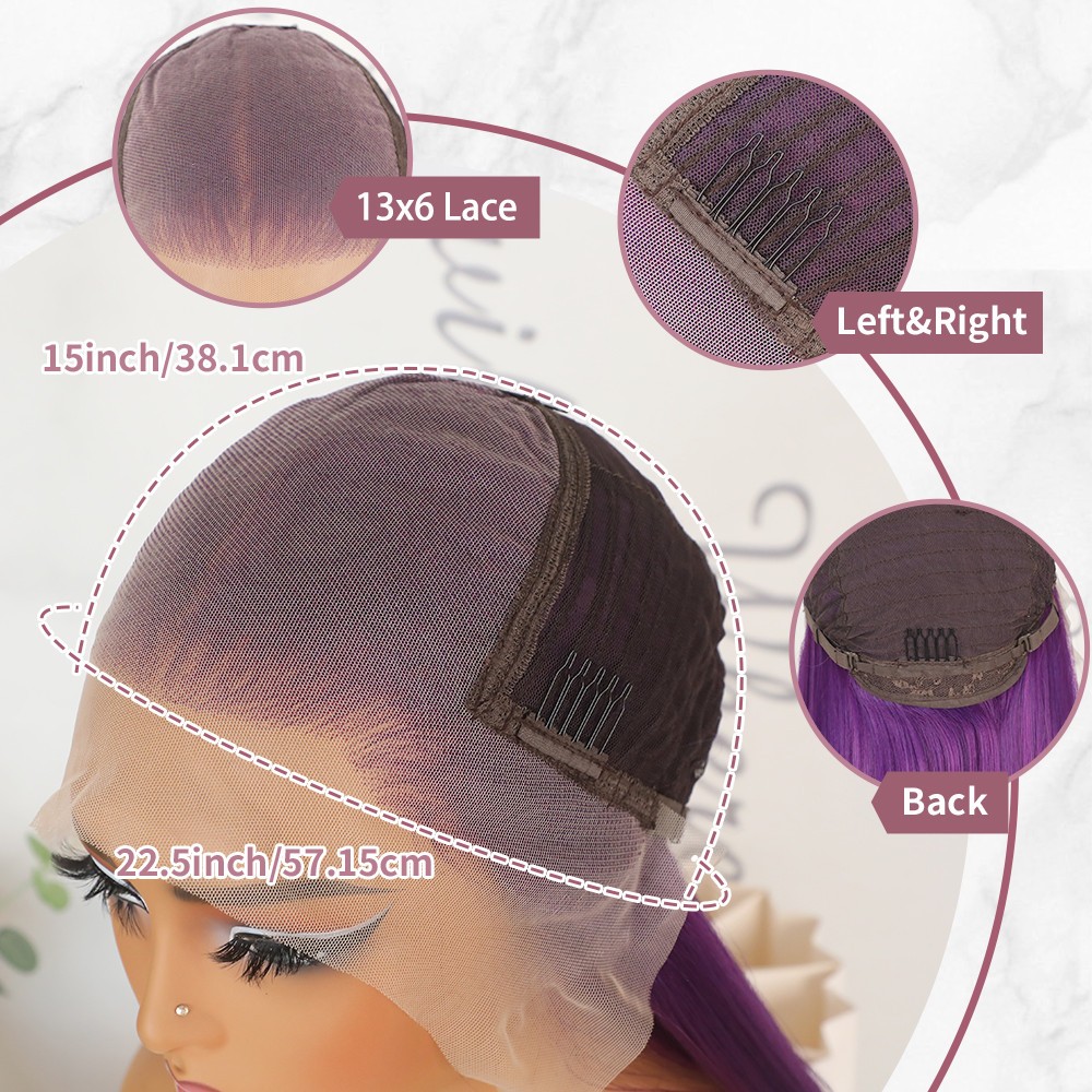 Women Purple Straight Hair 13×6 Free Part Pre Plucked Natural Hairline Glueless