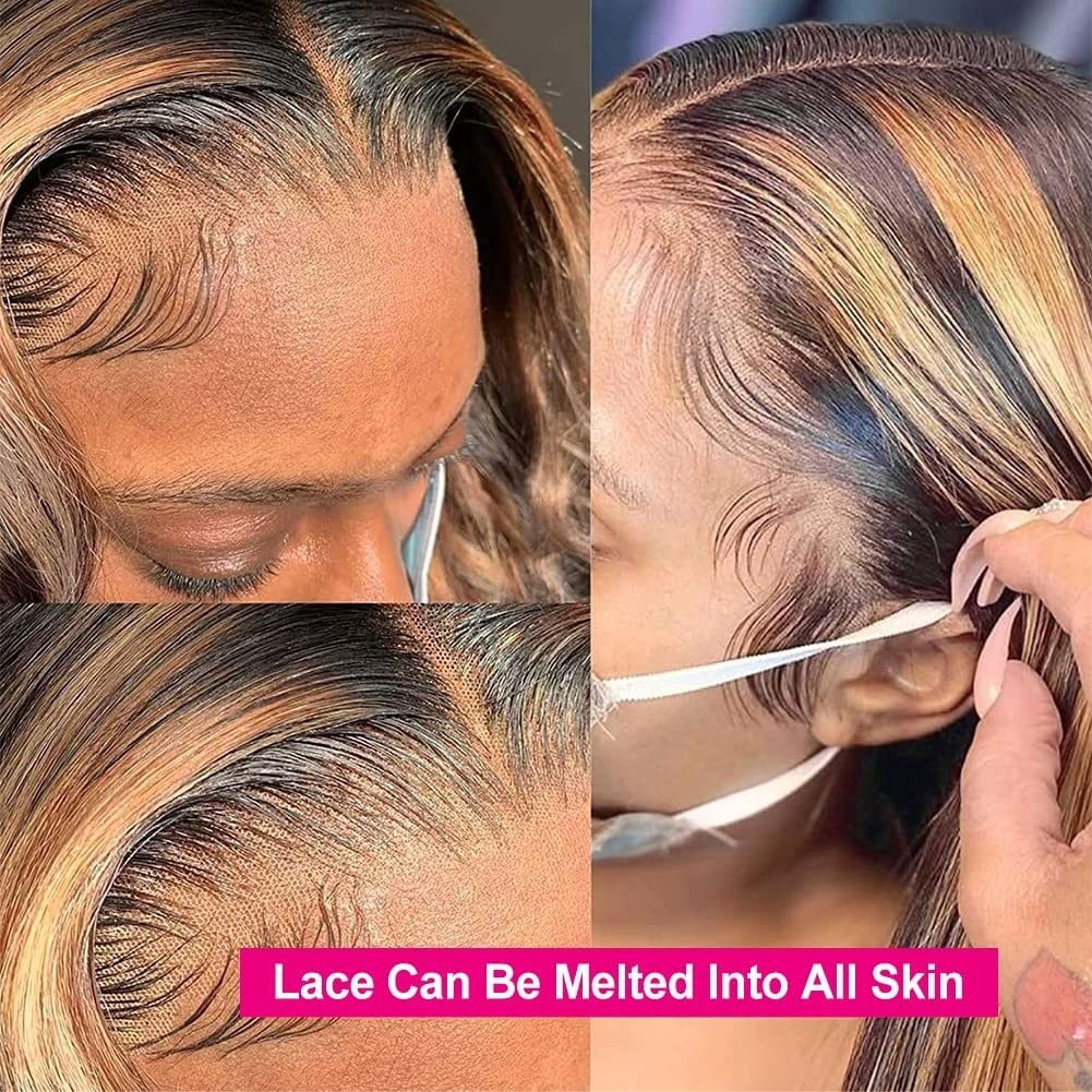Highlight Lace Front Wig 13×4 Honey Blonde Glueless HD Synthetic 26″