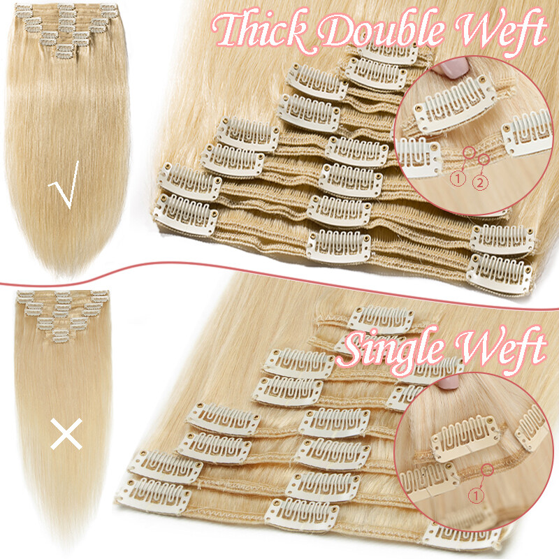 Double Weft Thick Clip In Remy Human Hair Extensions Full Head Ombre Body Wave