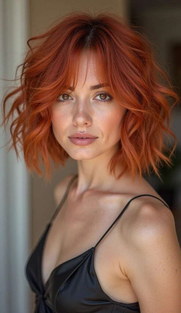 Balayage Short Ombre Copper Red Wavy 100% Human Hair Lace Front Wigs 13×4