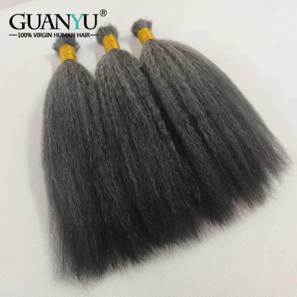 Black And Gray Color Highlighted Hair Bulk Micro Braiding Hair Weaving Kinky Str