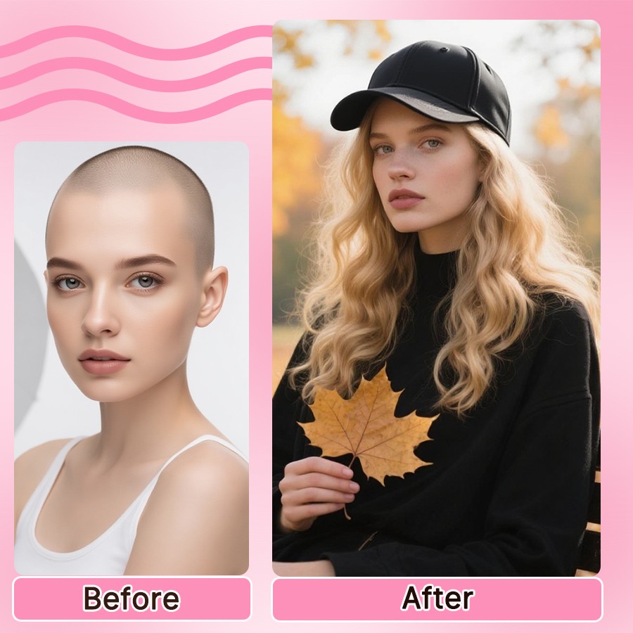 US Cap With Hair Extensions Baseball Hat Straight Wavy Beanie Sun Hat Hairpiece