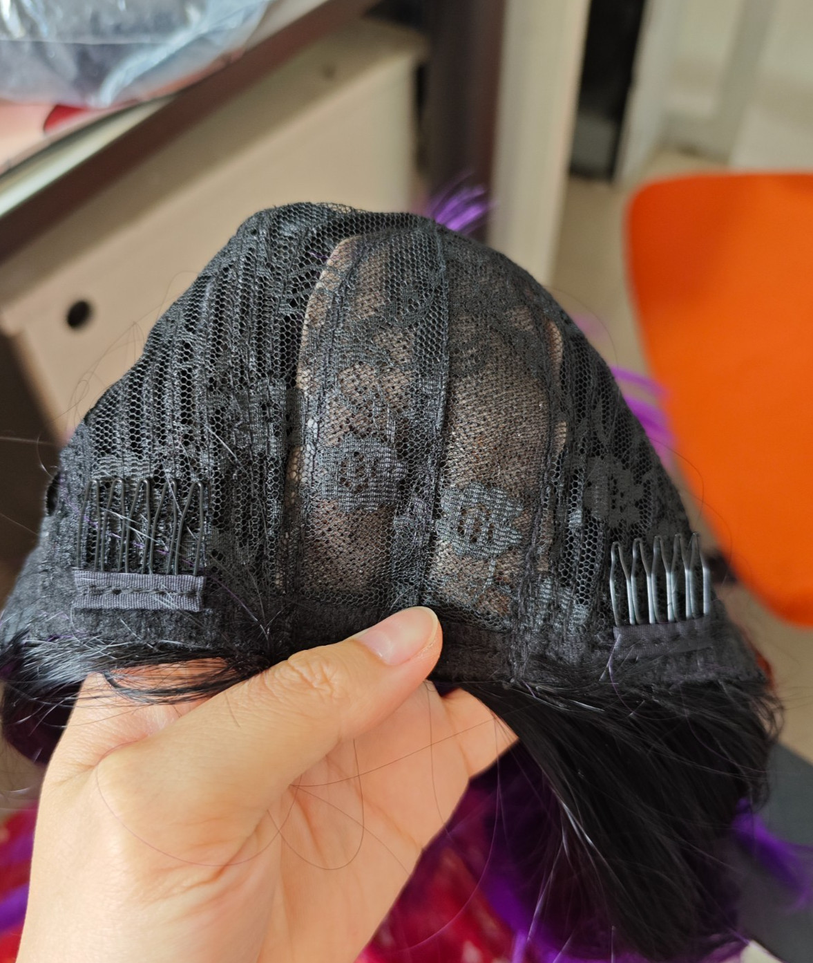Ombre Black to Purple Wig Short Bob Wigs Shoulder Length Bob Hair Short Straigh