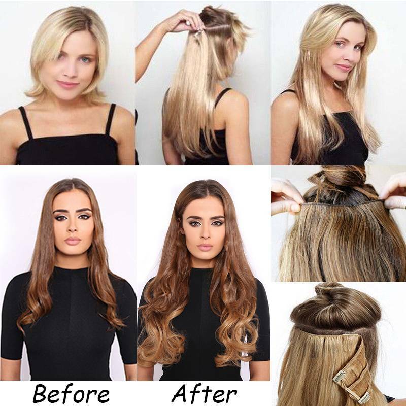 Thick Synthetic Full Head Clip In Hair Extensions Long Straight Hair Extentions