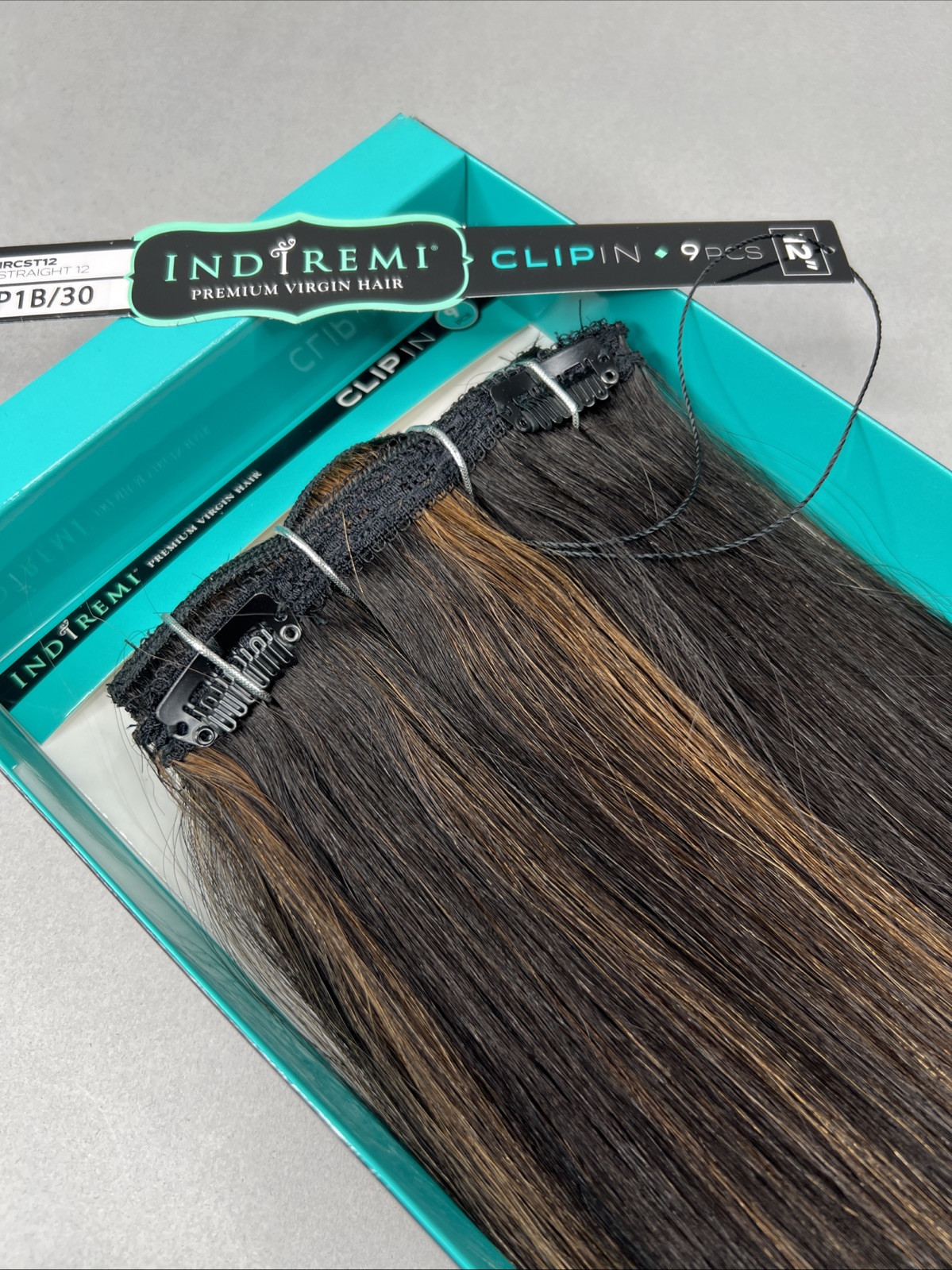 Indi Remi 9 Pc 12” Clip-in #1B/30 Black & Honey Straight Human Virgin Hair