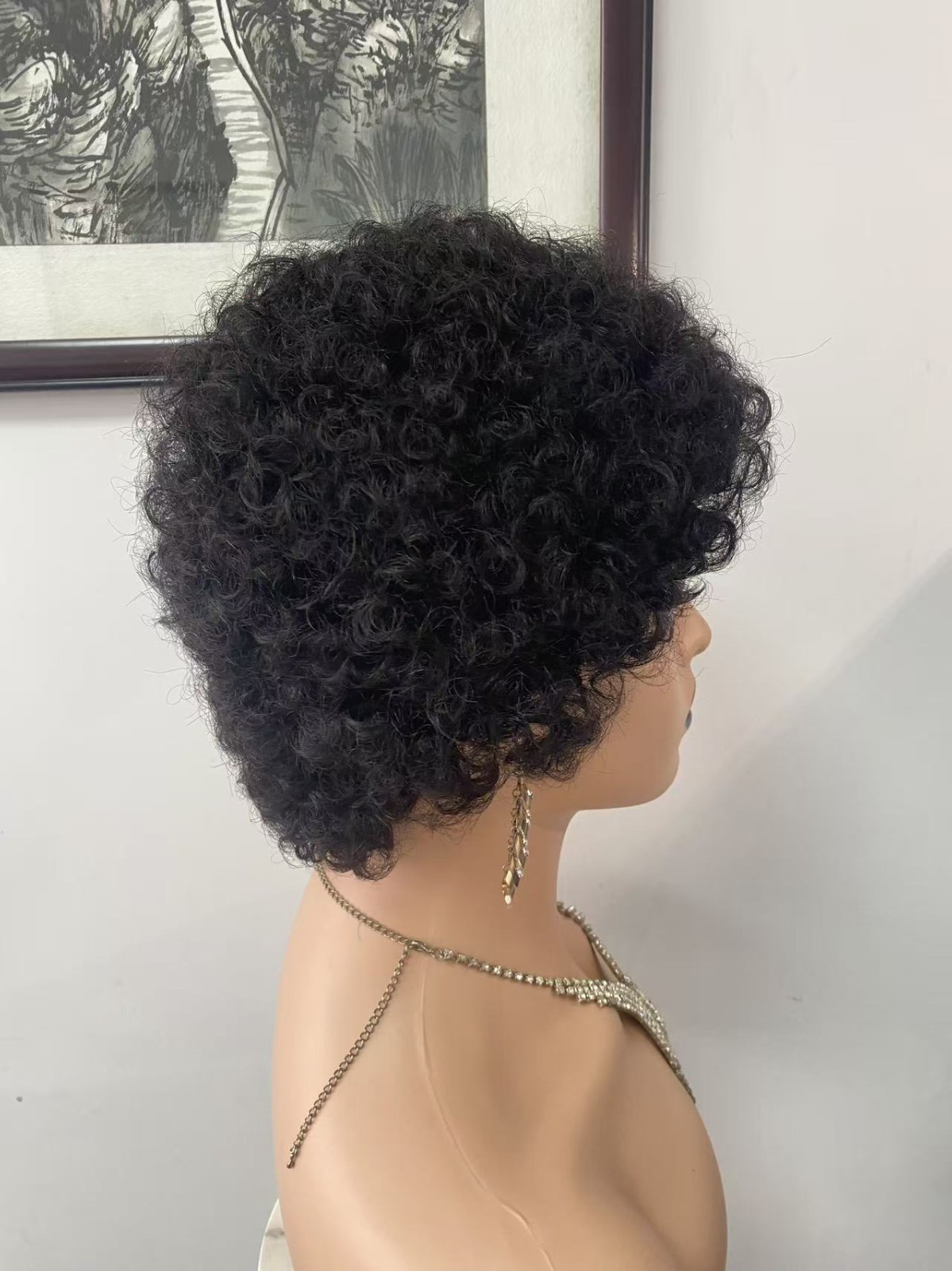 Short Afro Wig Human Hair Kinky Curly Bob Wig 6 Inch 1B# Natural Black Women US