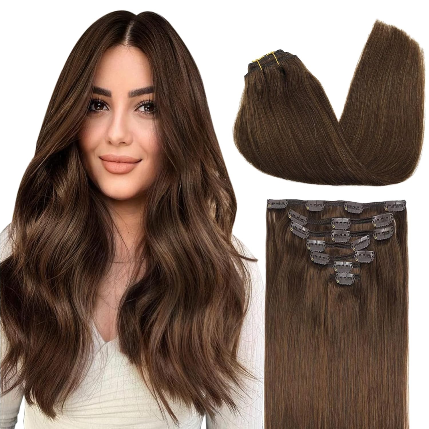 Luxurious 20 Inch Clip-In Remy Human Hair Extensions, 120g – Chocolate Brown