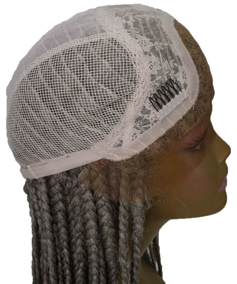 LUXLUXE Uyai Straight 23″ 4X4 Hand-Tied Lace Braided Wig,BLT-0122, Grey