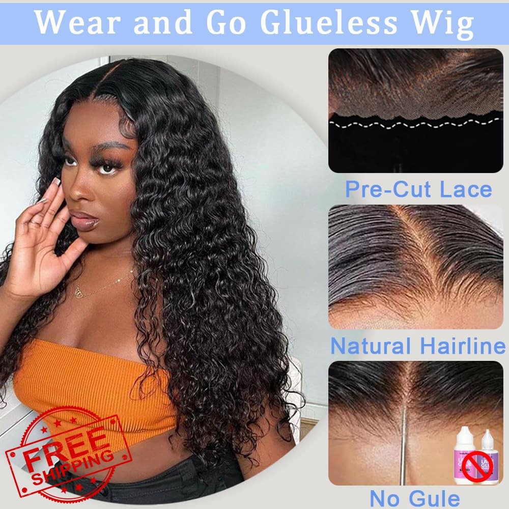 Pinketer 22 Inch Natural Color Deep Wave Lace Closure Wig