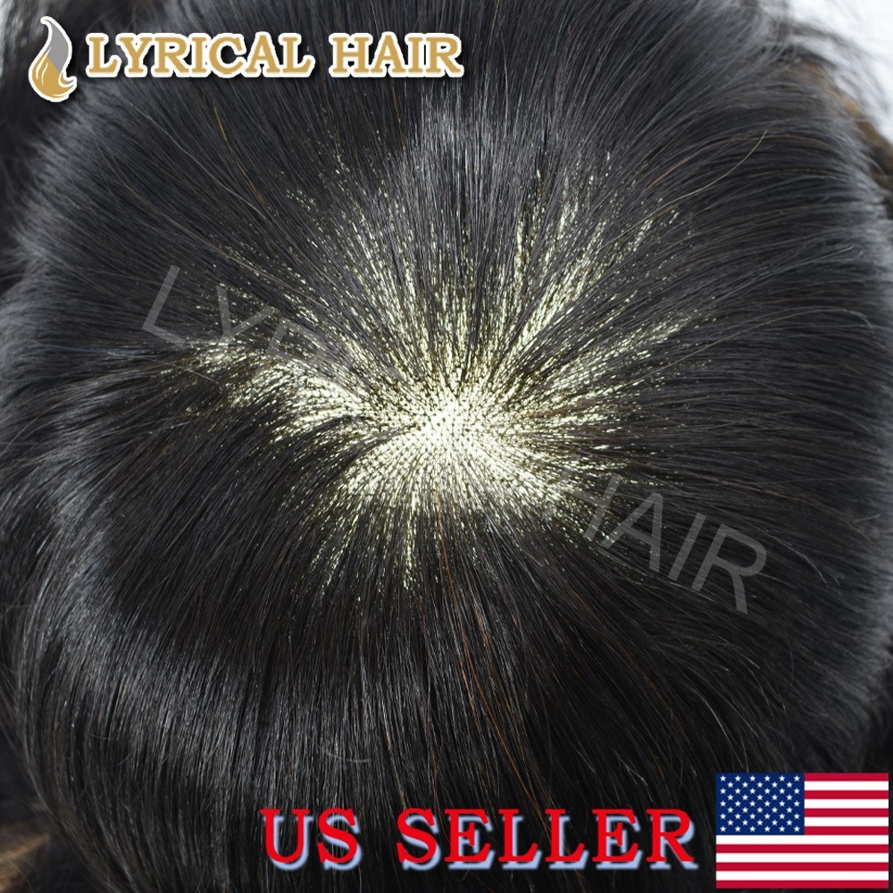 US French Lace Front Mens Toupee Human Hair System Hand Tied Durable Hairpiece