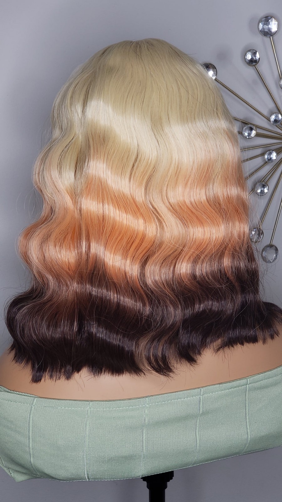 New Short Wavy Crimp Bob Style Lace Front Wig 613 Blonde Brown Ombre Hair Wigs