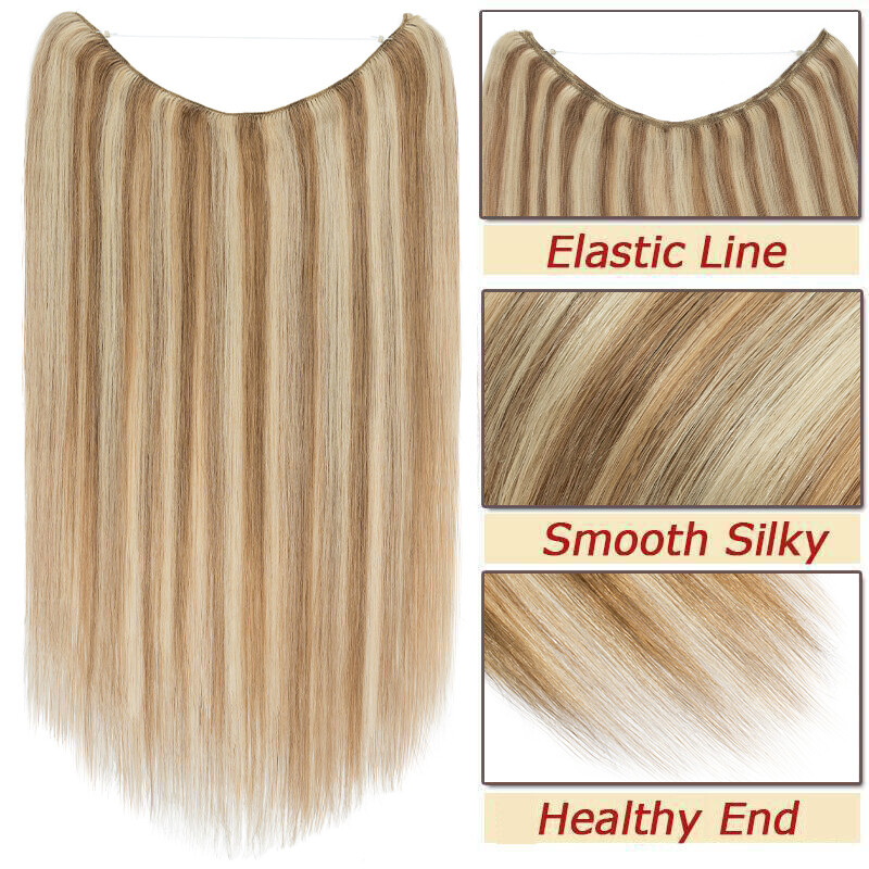 Wire On Clip In 100% Remy Human Hair Hairpiece Headband Extensions Hidden Ring