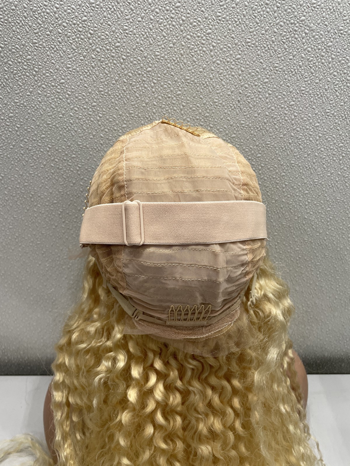 613 Blonde Curly Human Hair Blend 13×6 Lace Front Glueless Wig, 32”
