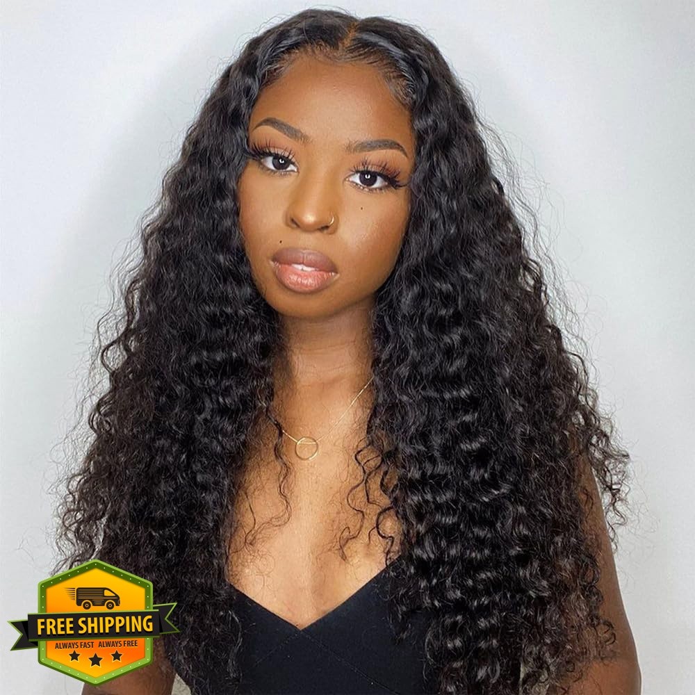 Pinketer 22 Inch Natural Color Deep Wave Lace Closure Wig