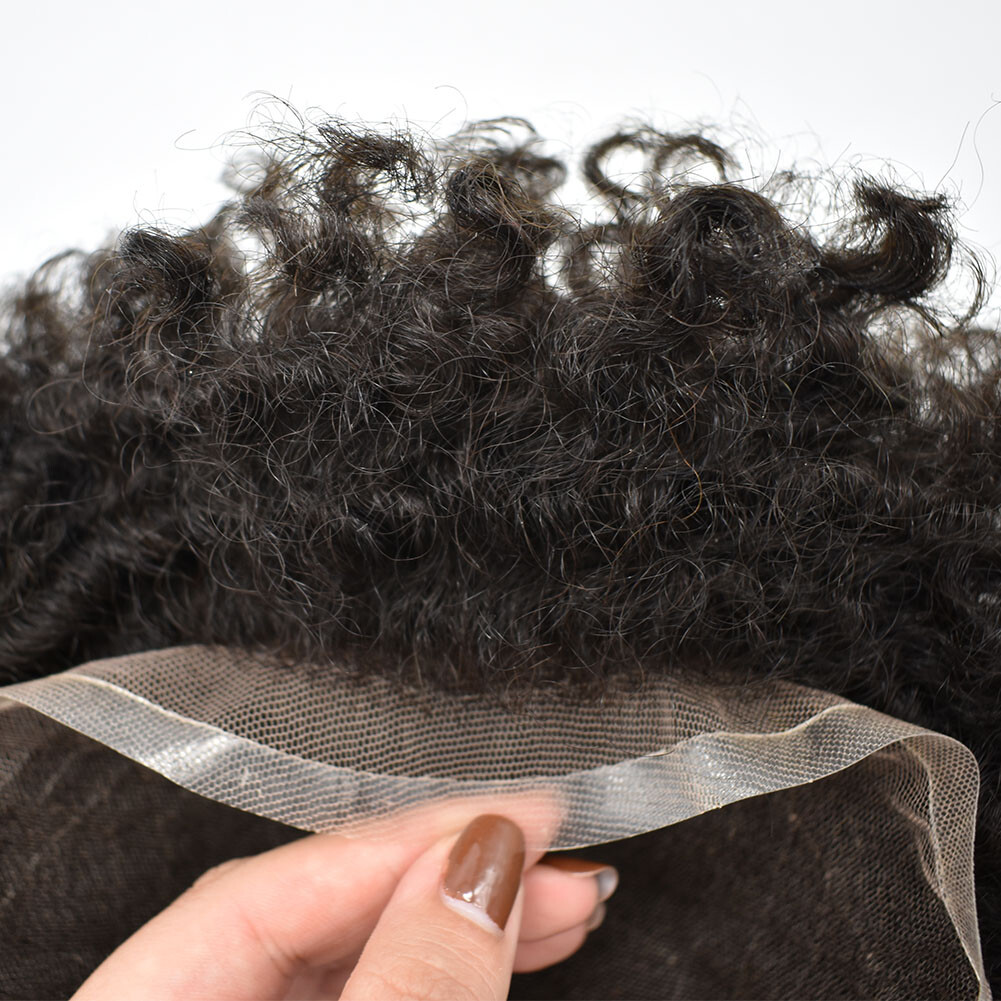 Afro Curl Mens Toupee Hairpiece French Lace Front African American Hair Systems