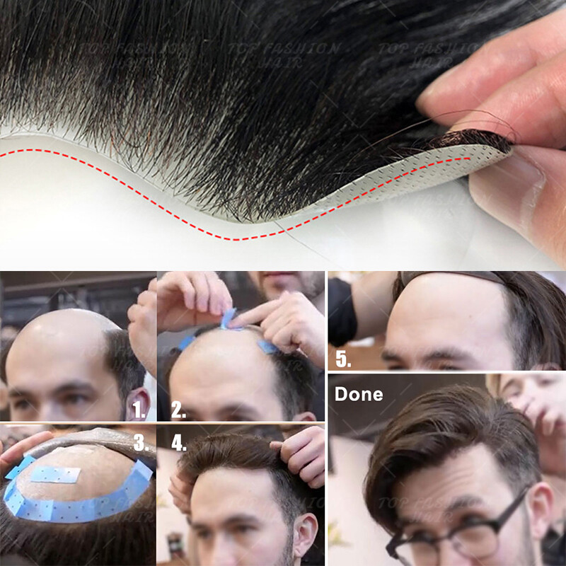 Mens Human Hair Injected Replacement System Toupee Remy Hair Piece PU LACE MONO