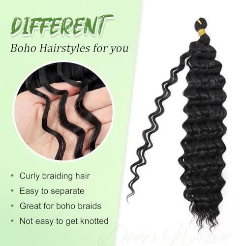 Long Curly Braiding Hair 18″ Deep Ocean Wave Crochet Hair for Boho Braids – 4 Pa