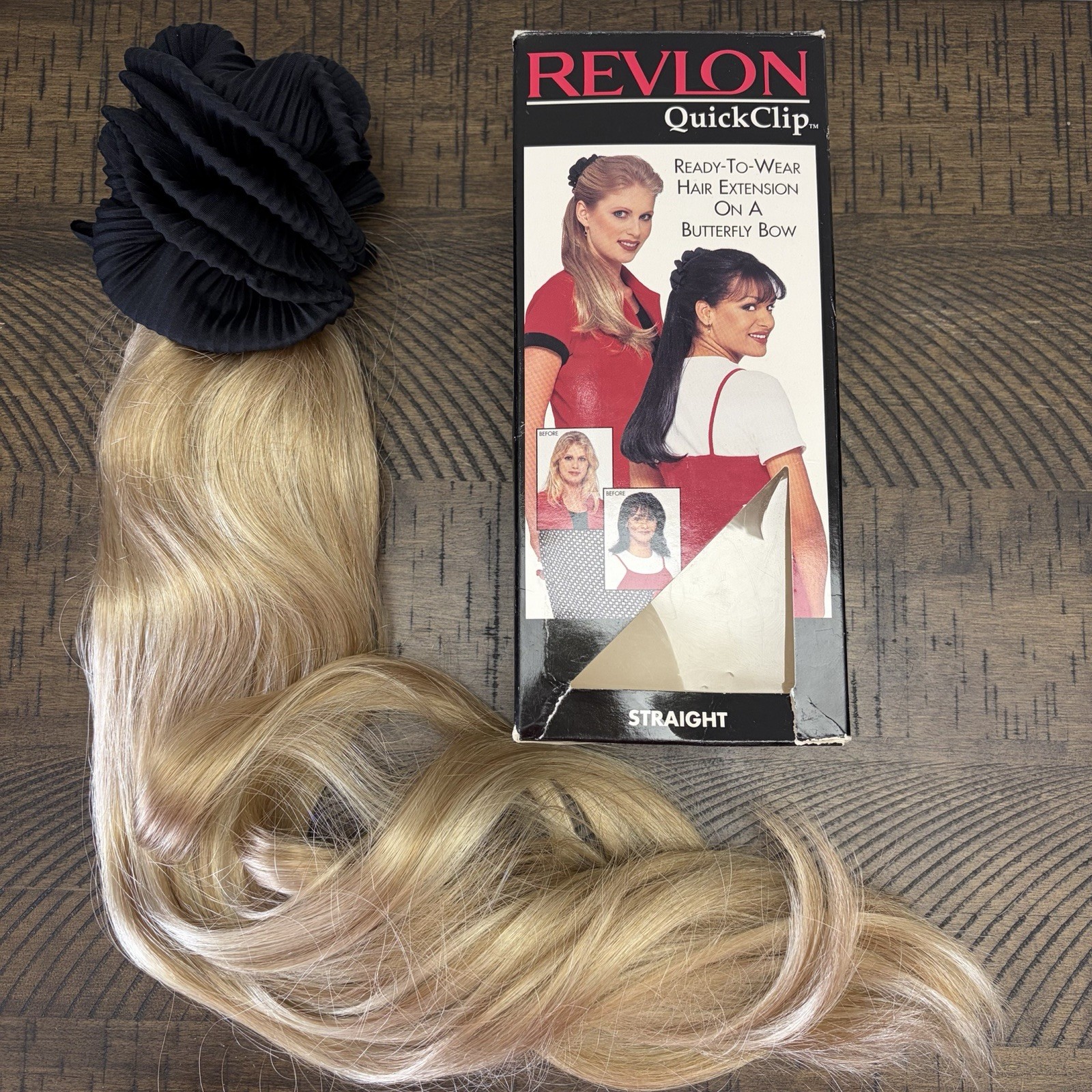 REVLON Quick Clip Hair Extensions Butterfly Bow Straight Lighter Blonde Ponytail