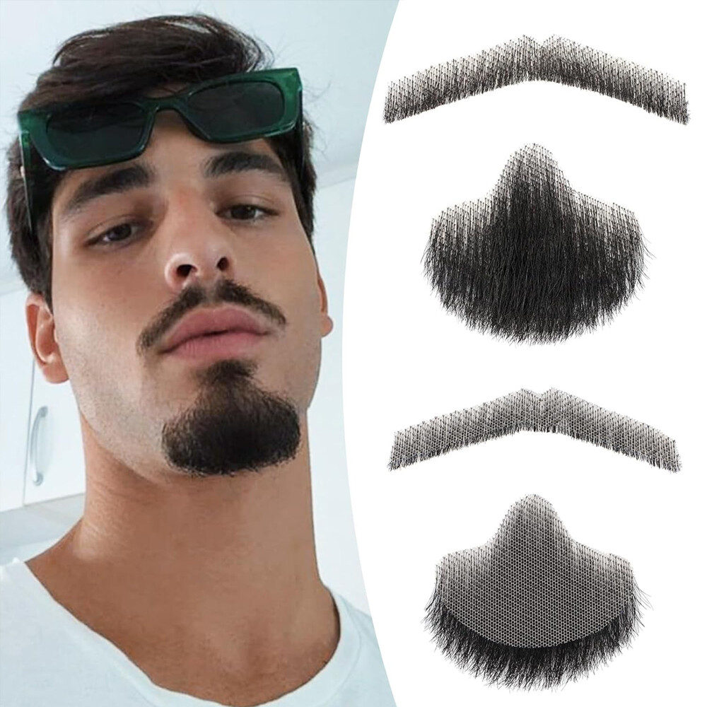 Men’s Fake Beard 100% Real Human Hair Face Beard Mustache Van Dyke Type Reusable