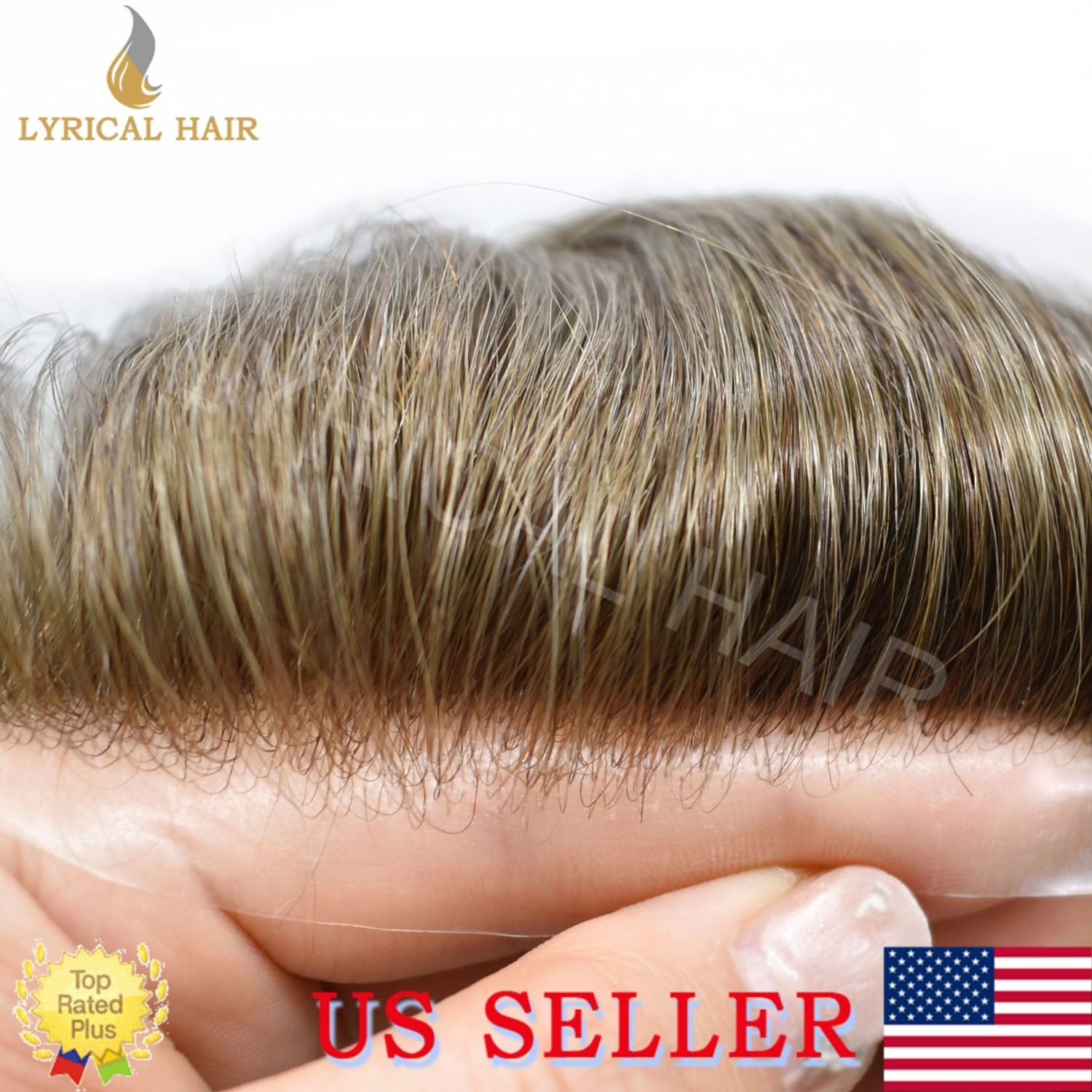LyricalHair Mens Toupee Pro-Grade Thin Skin Human Hair System Grey Hairpiece Wig
