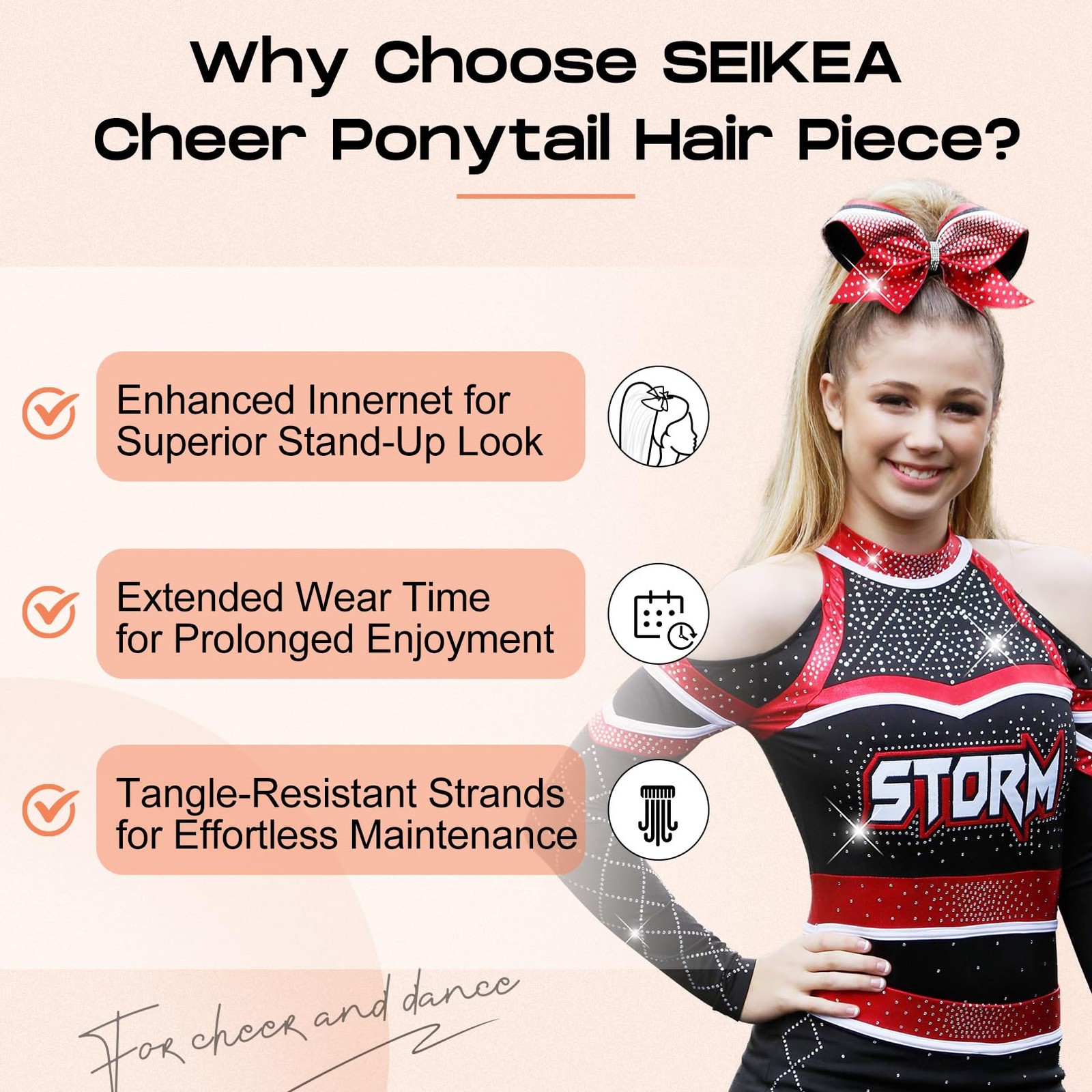 Cheer Ponytail Hair Piece, 10″ Straight Tangle-Resistant Smooth Natural Cheer…
