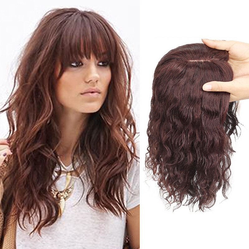 100% Real Human Hair Mono Curly Wavy with Bang Women’Topper Hairpiece Top Piece