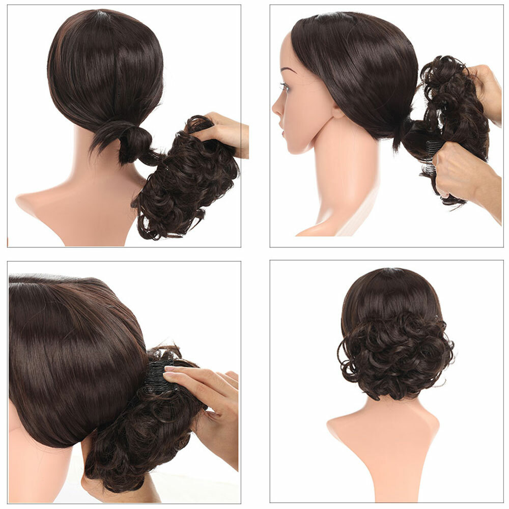 1PCS Real THICK Curly Chignon Messy Bun Updo Cover Clip in Hair Piece Extensions