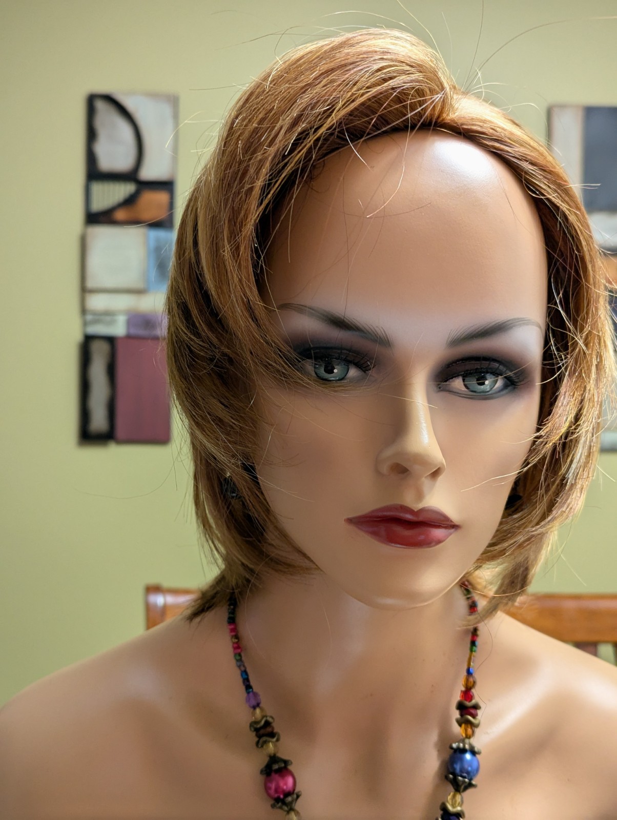 3/4 Synthetic Layer Straight Wig Color Red Copper Blonde 27C/29 Fringe Face Cut