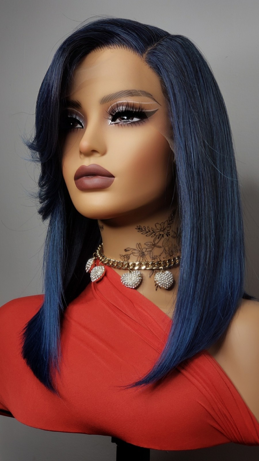 New Jade Blue Straight Bob Side Bangs Style Lace Front Wig Women Fashion Hair