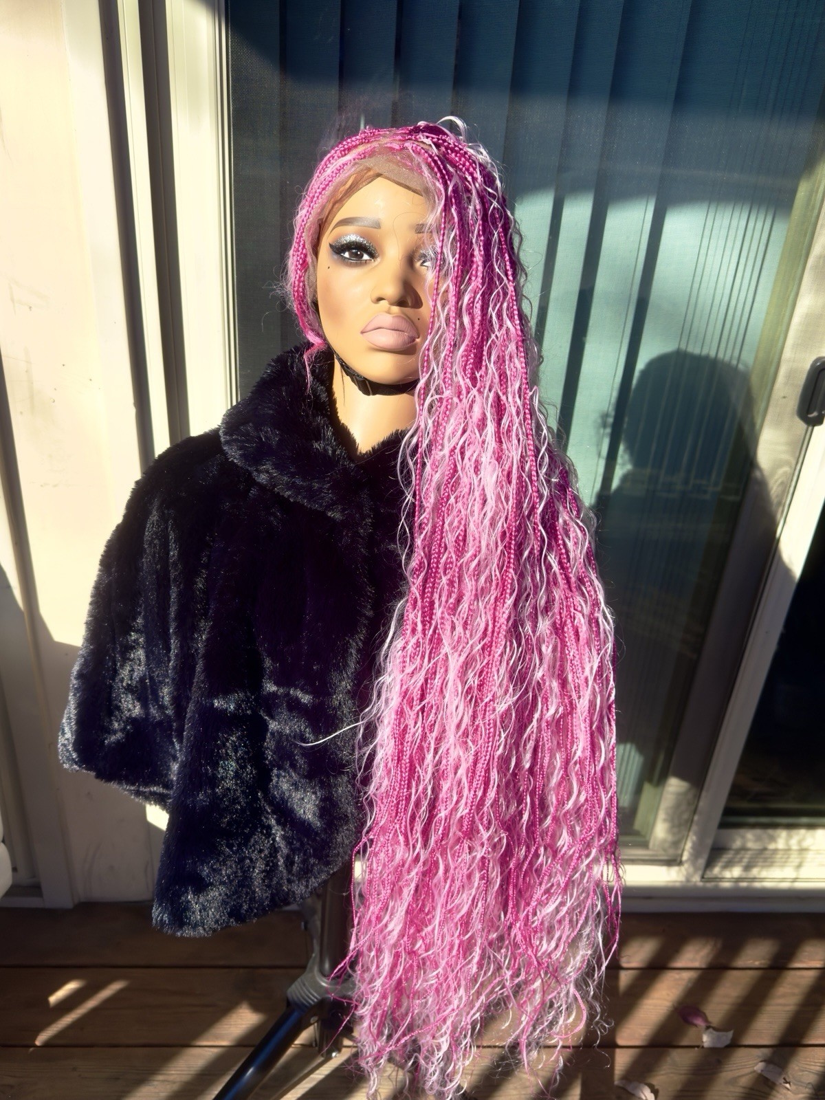 Long Pink Braided Curly Wig for Women | Fashion Wig | 31-40in Hairpiece