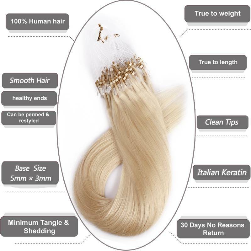Micro Loop Remy Human Hair Extensions Microlink Bead Tip Balayage Full Head 150G