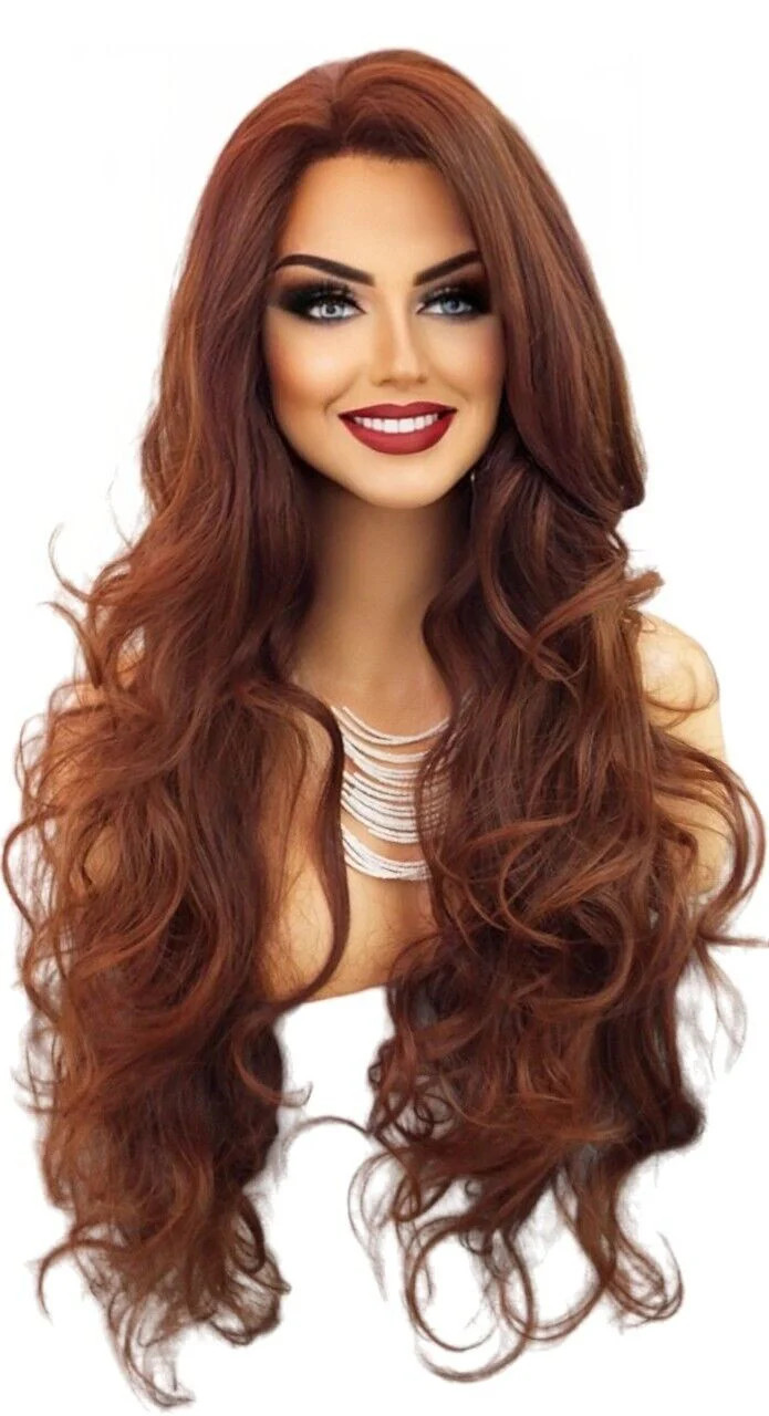 LONG WAVY HAND TIED LACE FRONT HEAT FRIENDLY WIG CLR T4.30 STUNNING US SELL 485