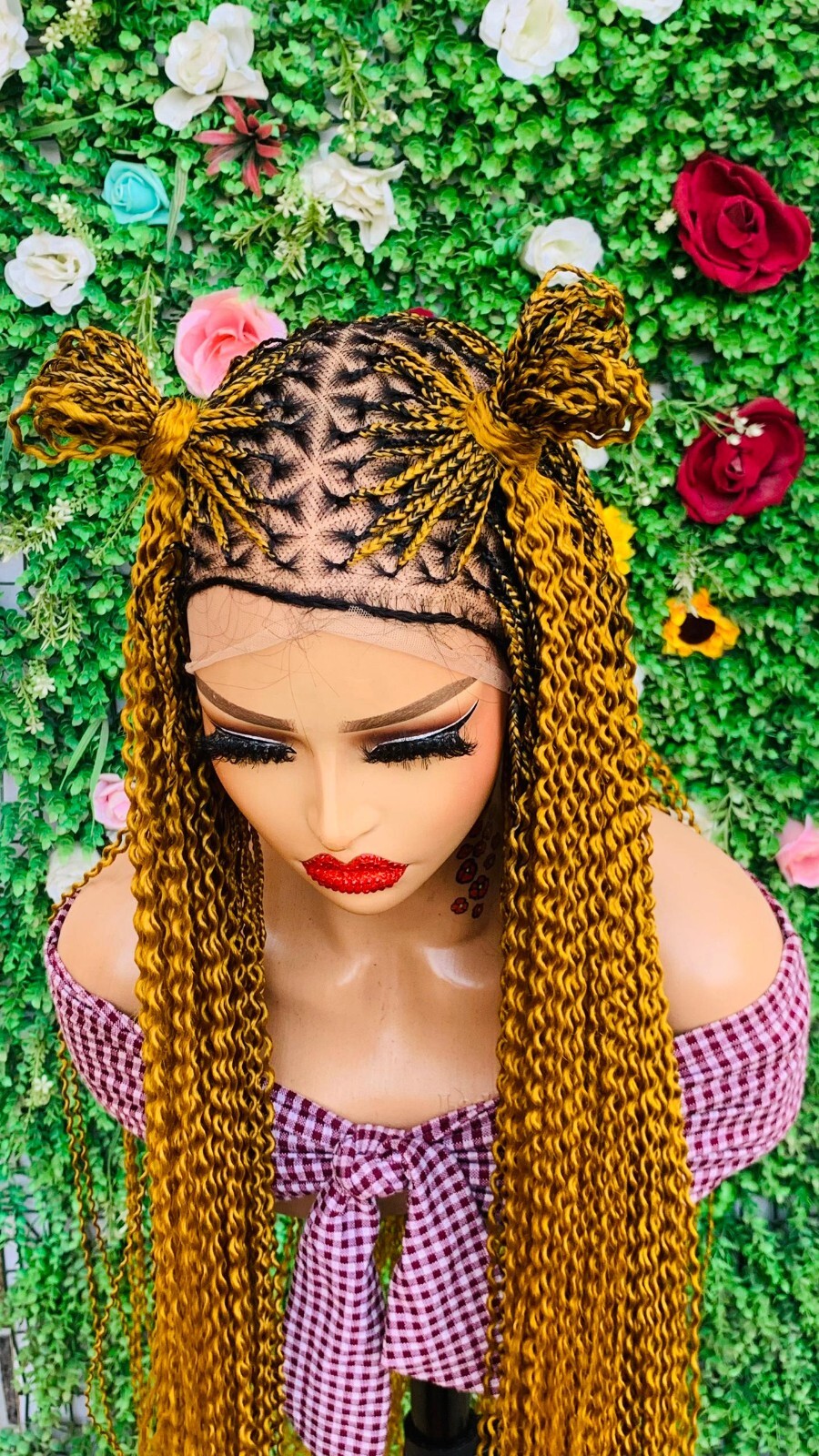 KNOTLESS WATERMELON BRAIDED WIG ON 13*6 LACE CLOSURE 42″