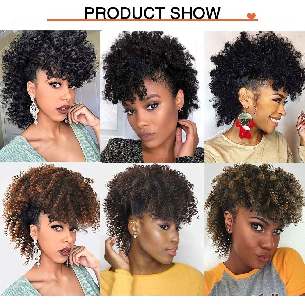 Afro Puff Mohawk Ponytail Jerry Curly Non Drawstring Ponytail Clip in Synthet…