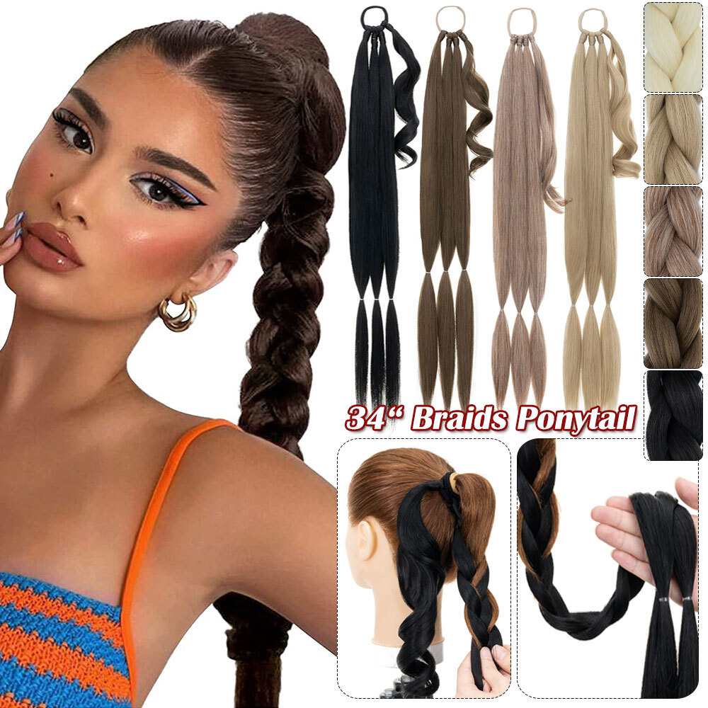 Extra Long 34″ Thick Braided Ponytail With Hair Tie Pony Tail Hair Extensions HY