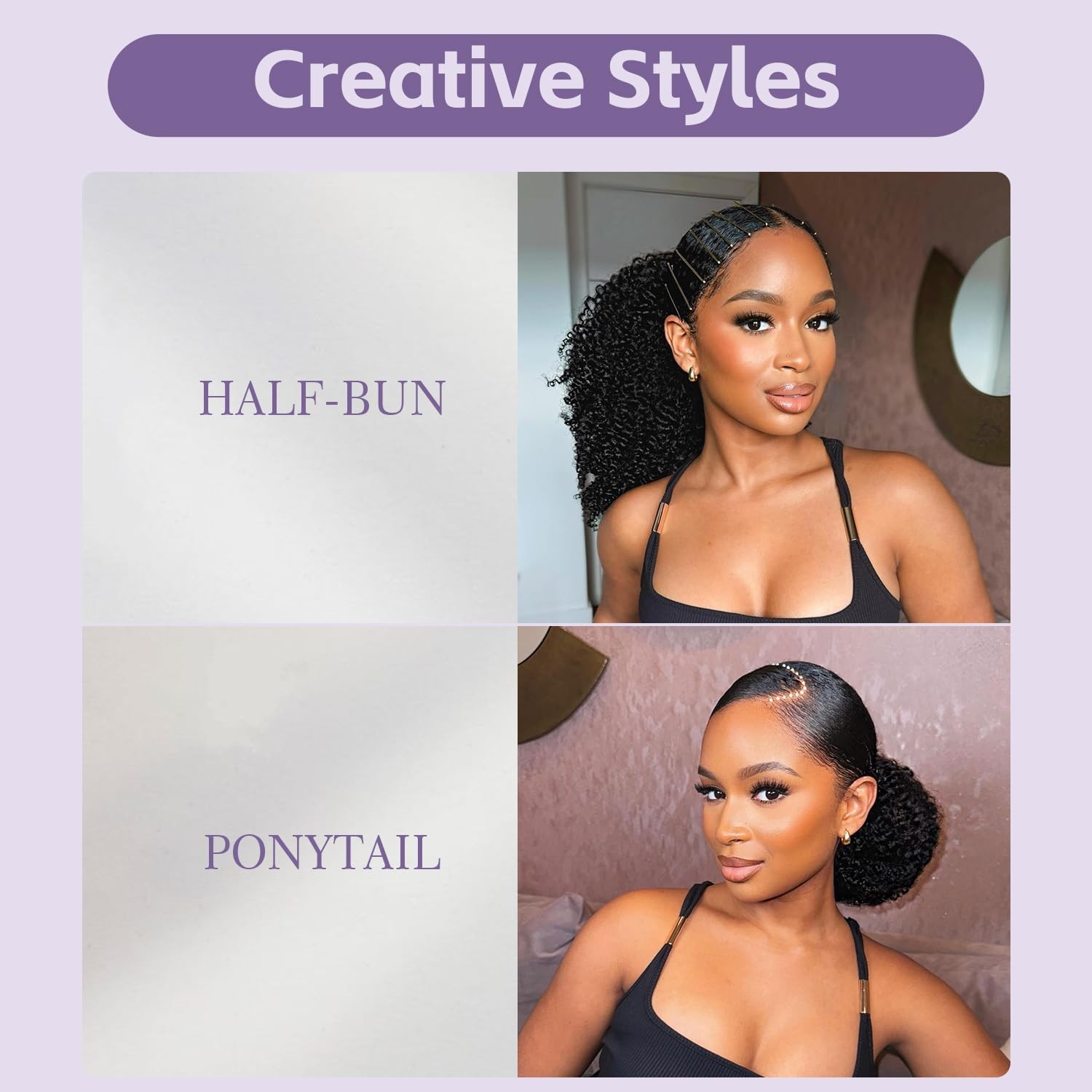 Half Wig Human Hair 3 In 1 Drawstring Seamless Flip Curly Half Wig for Women