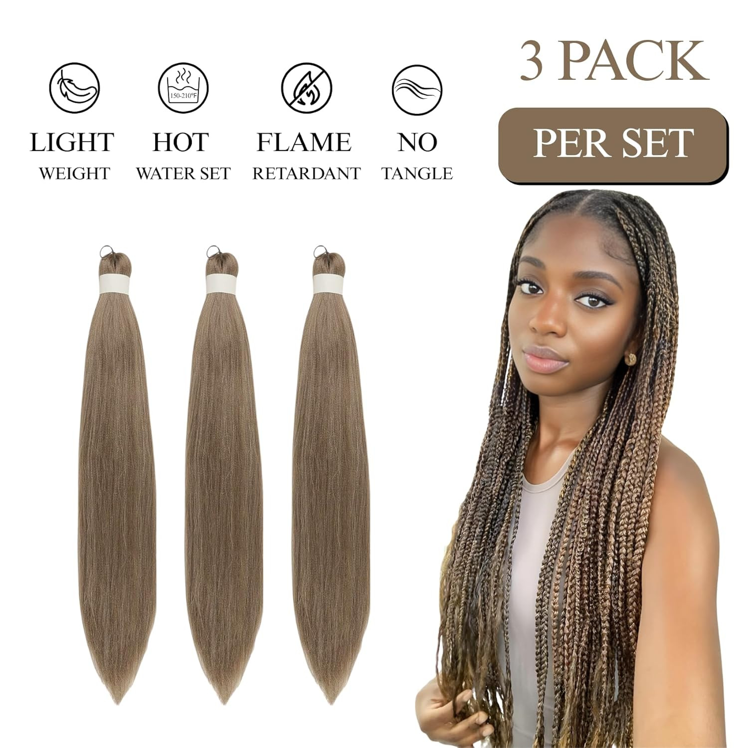 Brown Ash Braiding Hair Pre Stretched Ez Braid Braiding Hair for Braids