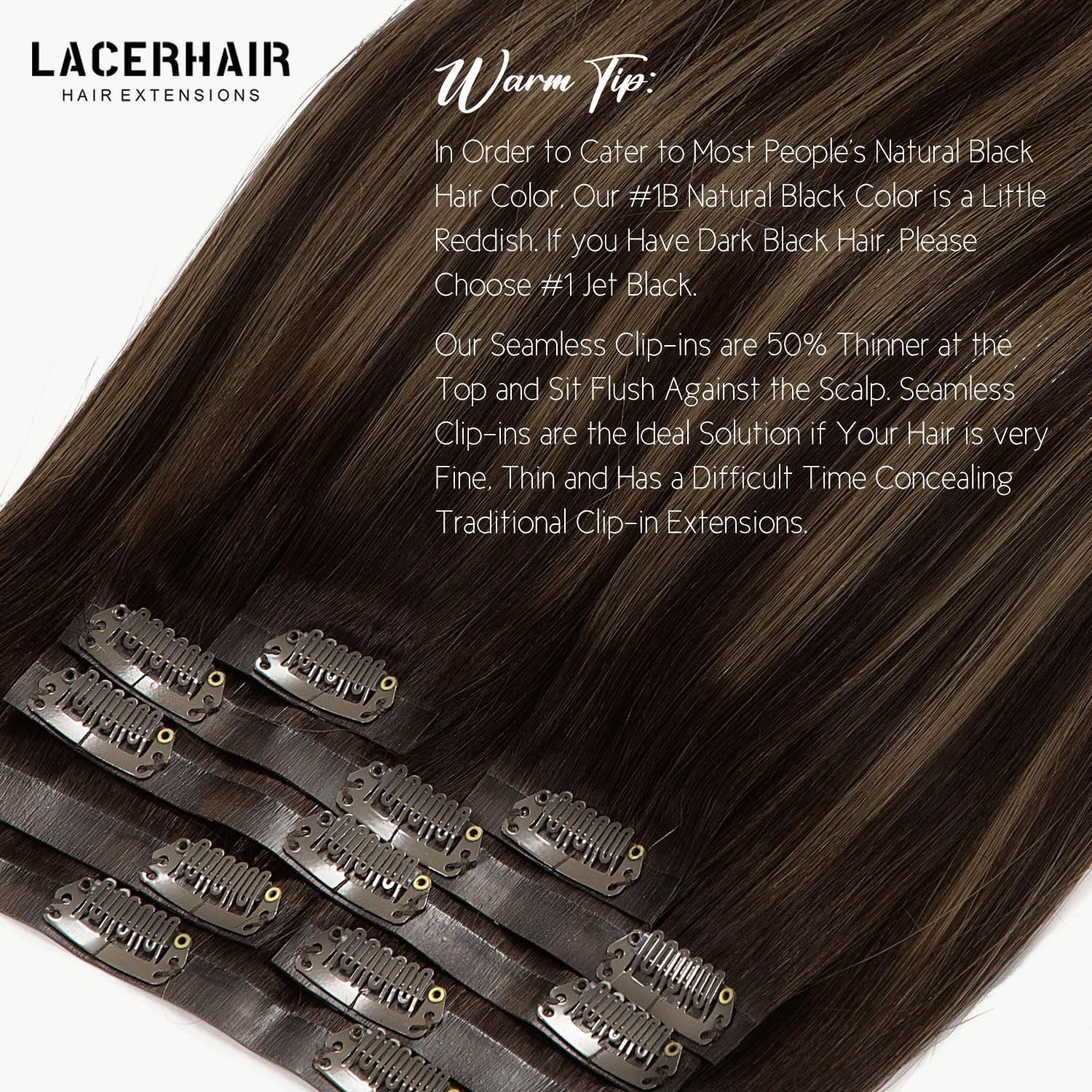 Lacer Seamless Clip in Human Hair Extensions 14″ 110g #1B/6 Balayage