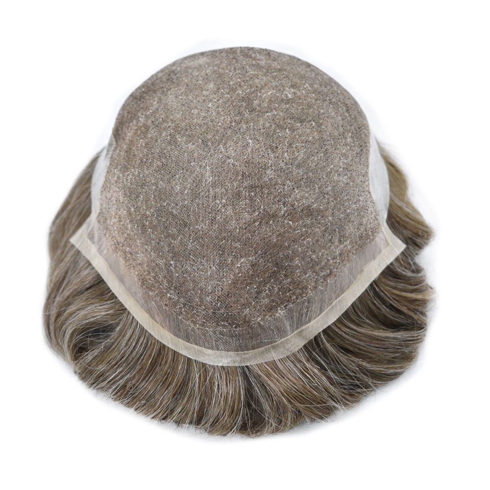 Bleached French Lace Front Mens Toupee Hairpiece Skin PU Hair Replacement System