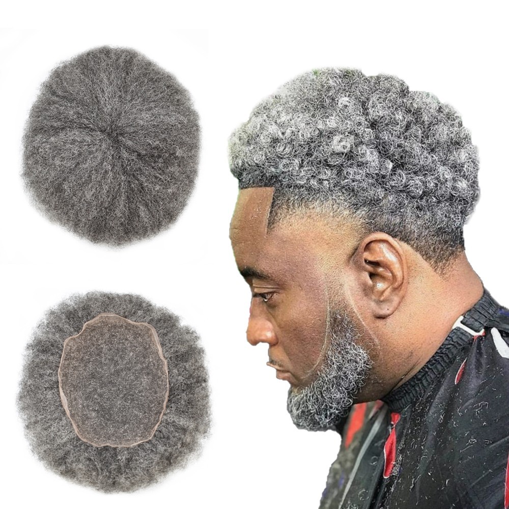 US SALE Afro Curly Black Men Toupee Full Lace Human Hairpiece Kinky Curly