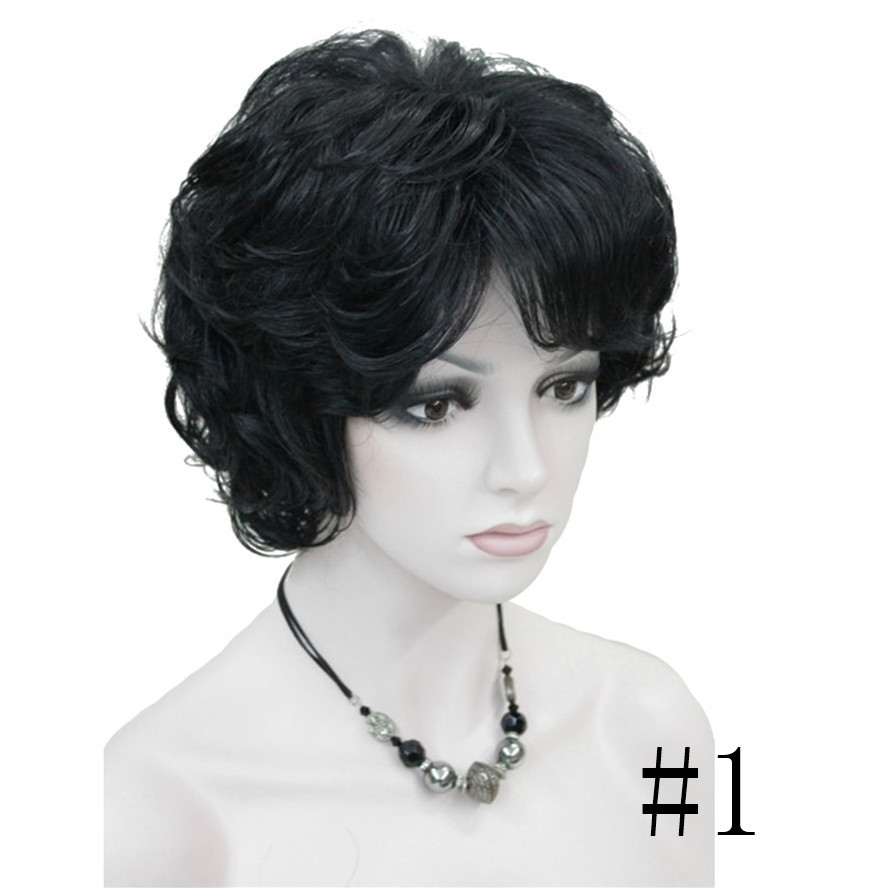 Women’s Wigs Black/Brown Natural Short Curly Hair Synthetic Wig 18 Color