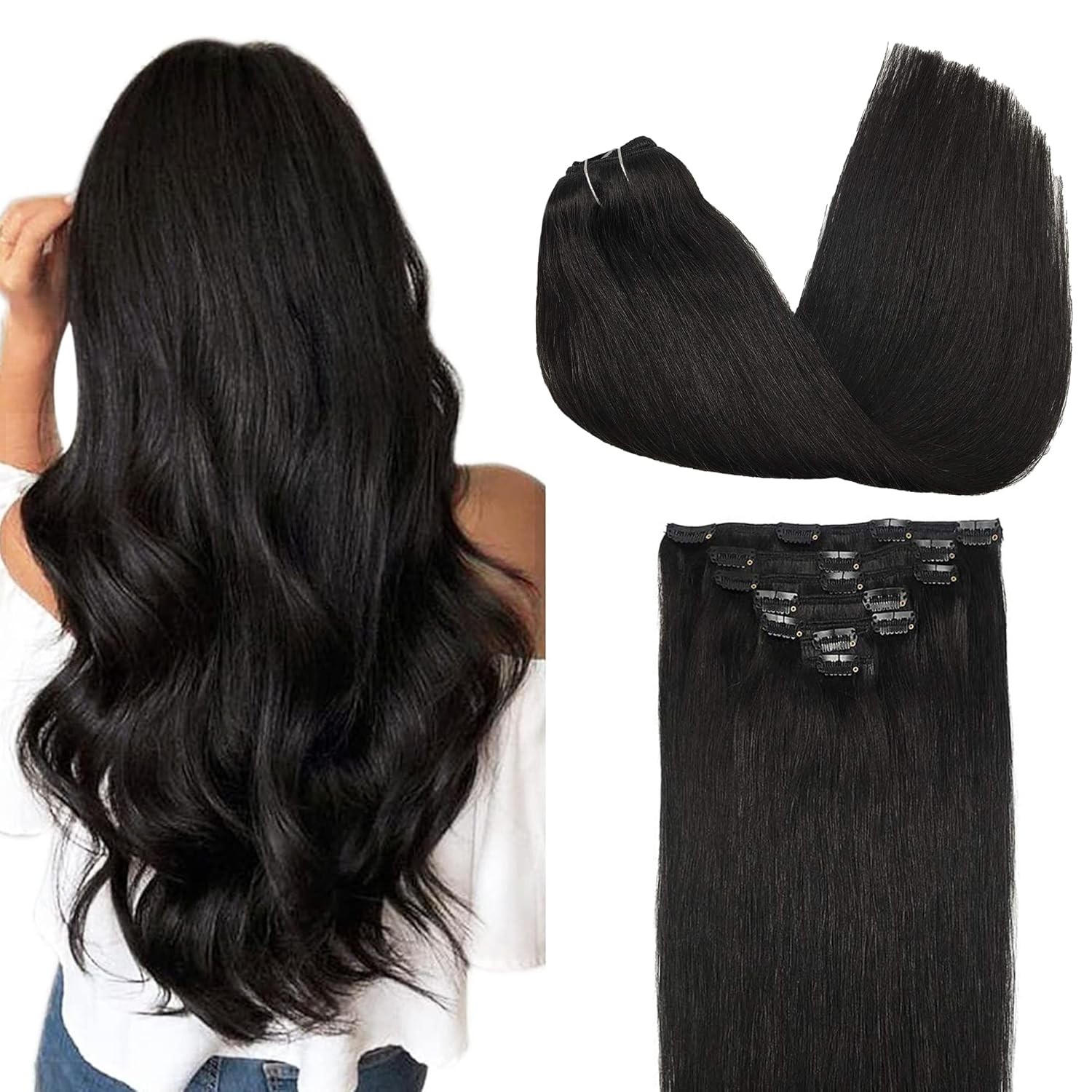 GOO GOO Clip in Hair Extensions Real Human Hair, Remy Human Hair Extensions Clip