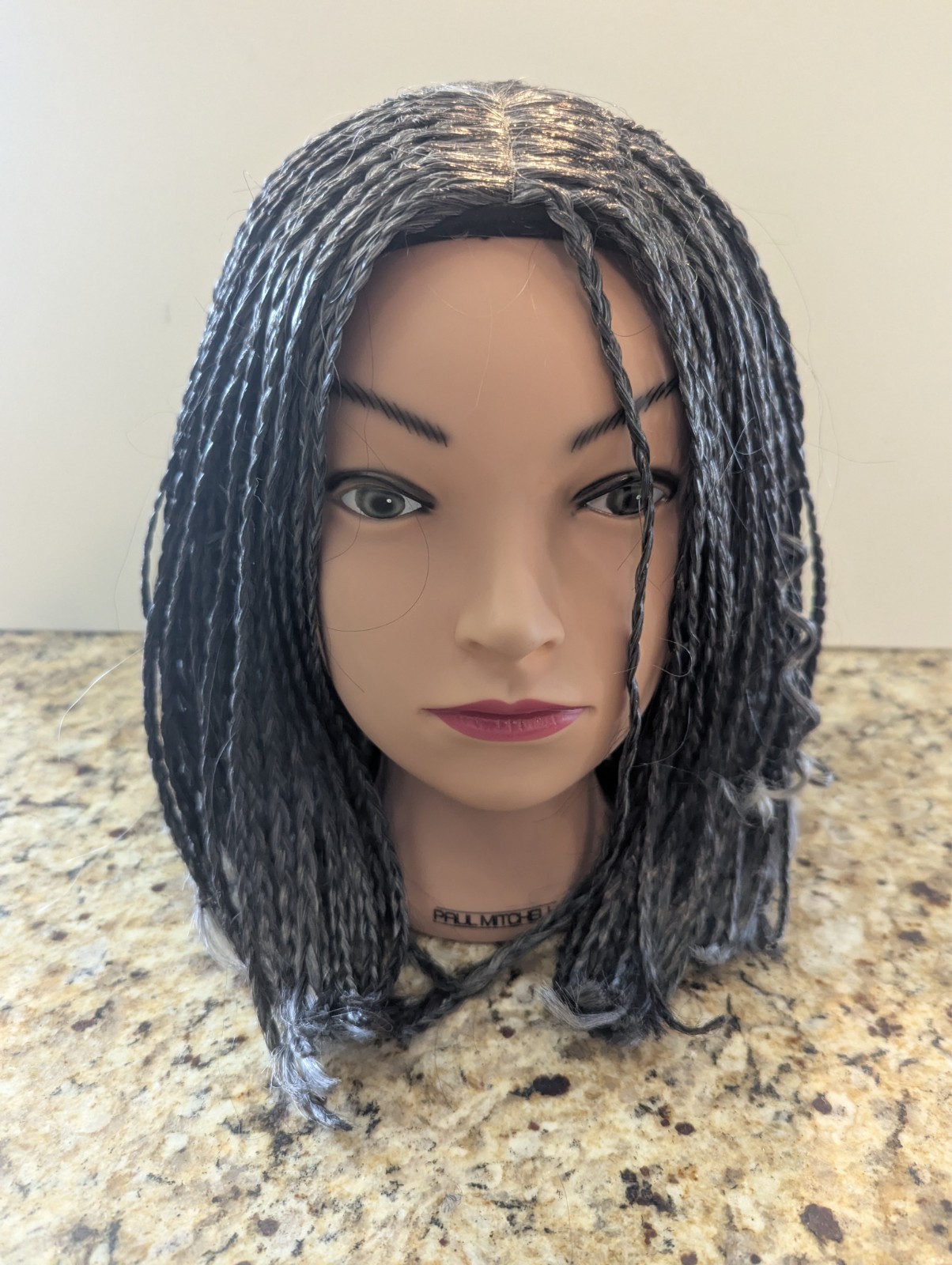 Women’s 12″ Boho Braided Hair Wig with Curls Ombre Black Grey