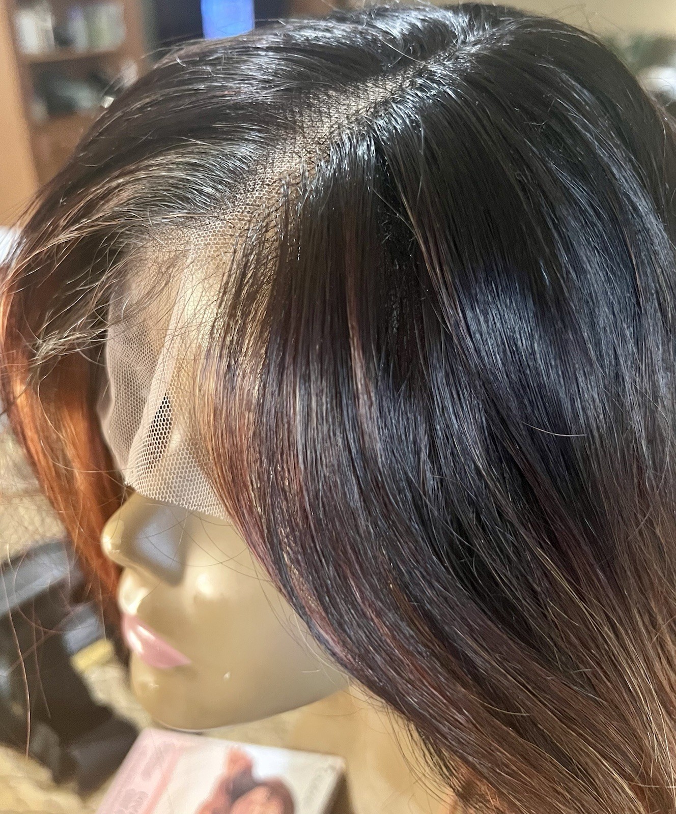 SWISS LACE WIG 100% HUMAN HAIR BLEND HAND TIED LAYERED GINGER MIX HEAT OK NEW