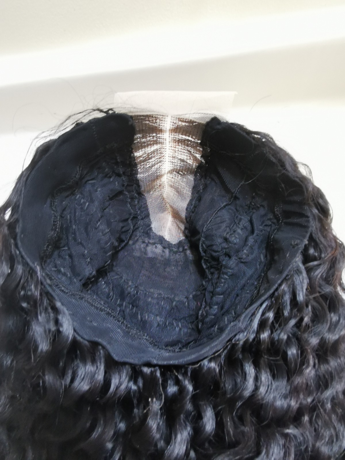Quality Natural Black Curly Human Hair Glueless Deep Closure Wig 22″ Handmade