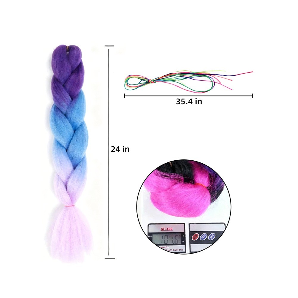 4Pcs 24″ Colored Braiding Hair Extensions +24Pcs Multi-color Hair Rope for Women