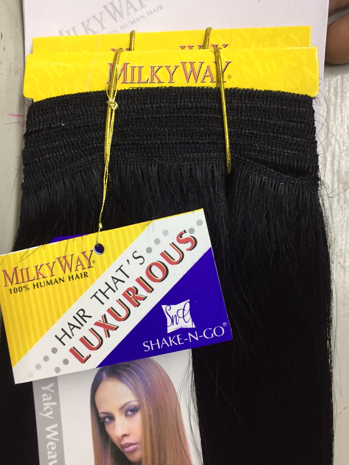 Milky Way 14” Yaky Straight Weave Color 1 Jet Black. 100% human hair