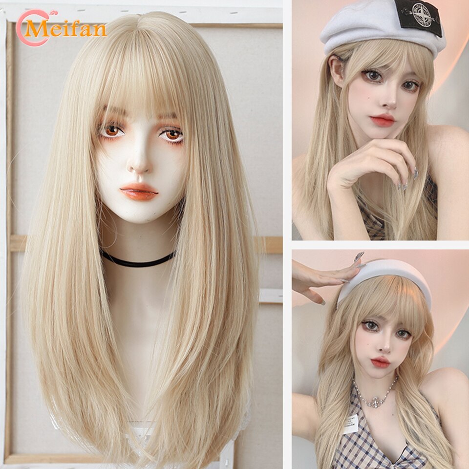 Synthetic Long Straight Wig Bangs Wig Girl Cute Cosplay Party Halloween