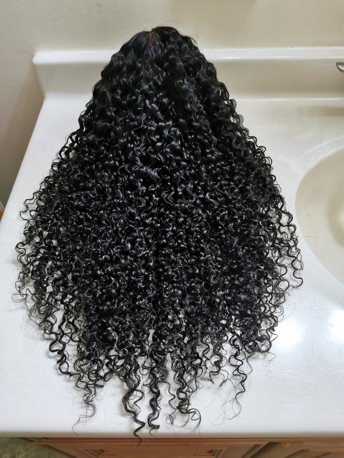 High Quality Natural Black Kinky Curly Human Hair Glueless Lace Closure Wig 24″