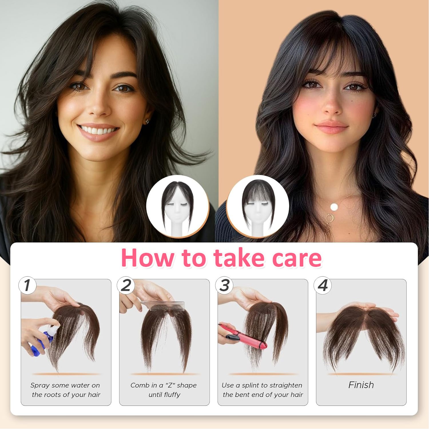 3D Clip In 100% Remy Air Fringe Bangs Human Hair Extensions Hairpiece Top Topper